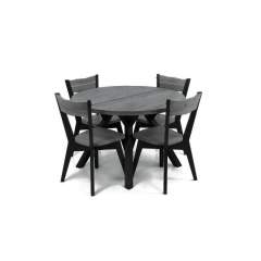 Lana pyöreä lankkupöytä + 4 Lana tuolia, harmaa/musta