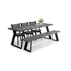 Lana lankkupöytä 90x200+3 tuolia+penkki metallijaloilla, Harmaa/musta